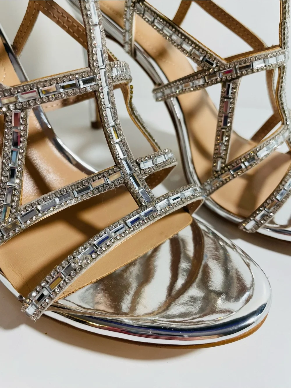 ALDO Silver Crystal Sandal Heels